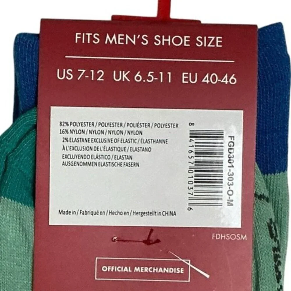 Fender Guitar Crew Socks Novelty Print Seafoam Green Blue Red Unisex Mens 7-12
